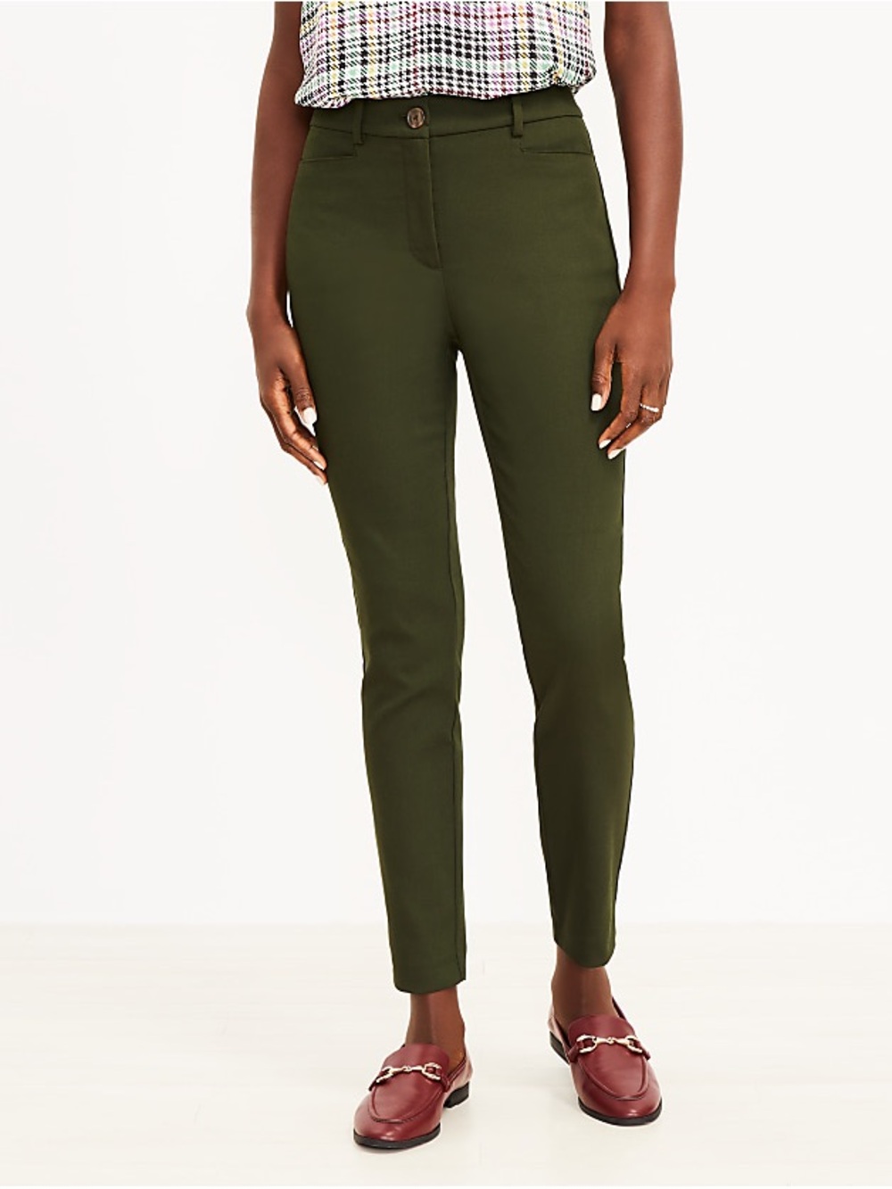 LOFT Dark Olive Slim Cropped Ankle Pants